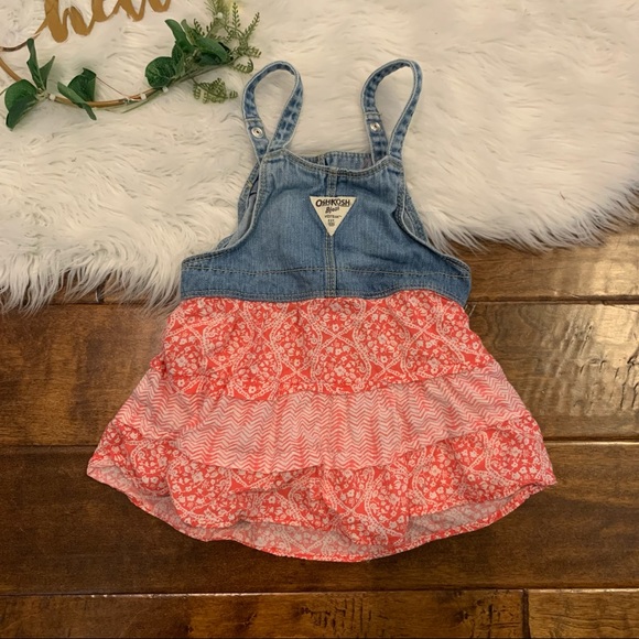 OshKosh B’gosh Dress Overalls red white floral skirt front pocket size 2T - Picture 6 of 6
